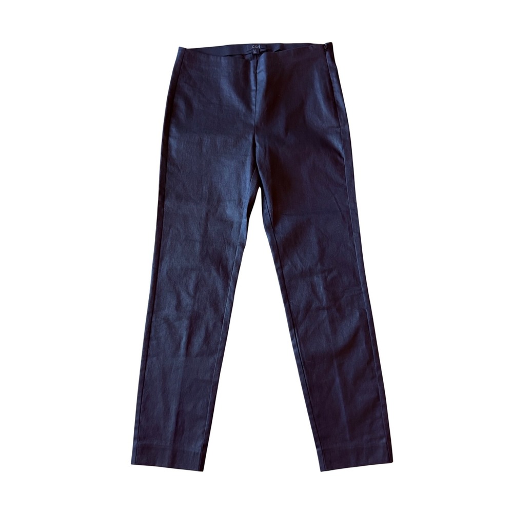 COS Sheen Black Slim Leg Trouser Pants Womens 8 Side Zip Minimalist Careerwear